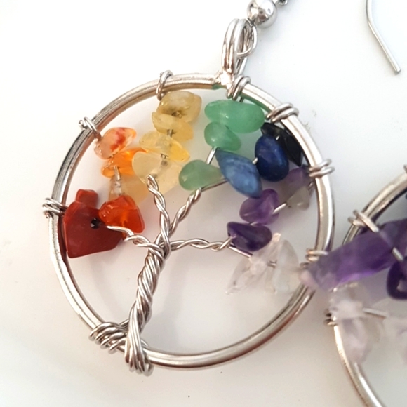 2/25$ Drop Earrings Tree of Life 7 Chakras Naturel Gemstones - Picture 8 of 12